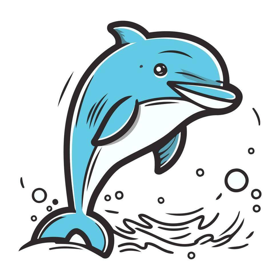 Dolphin in the ocean. Vector illustration of a cartoon dolphin.