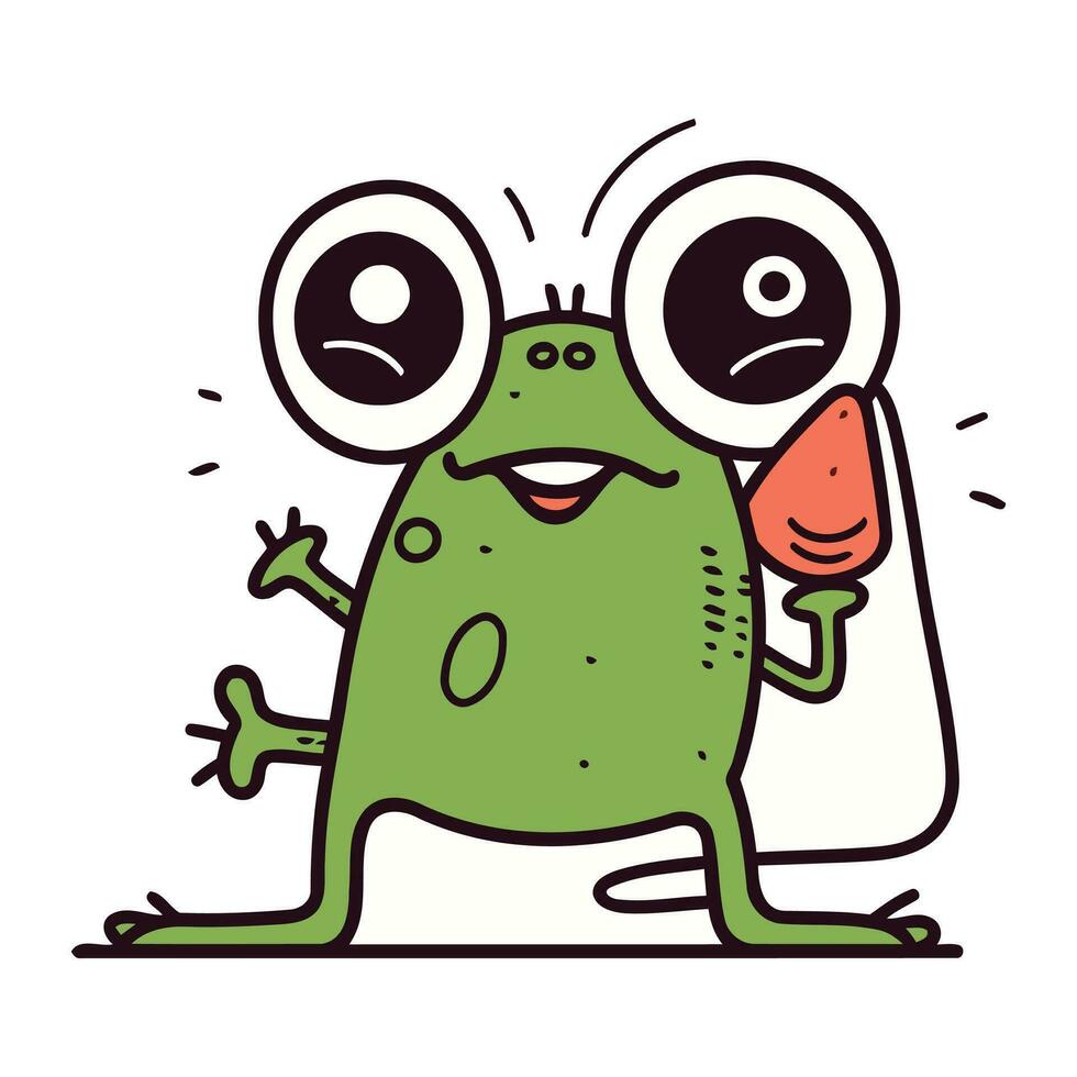 Funny frog with ice cream. Vector illustration in cartoon style.