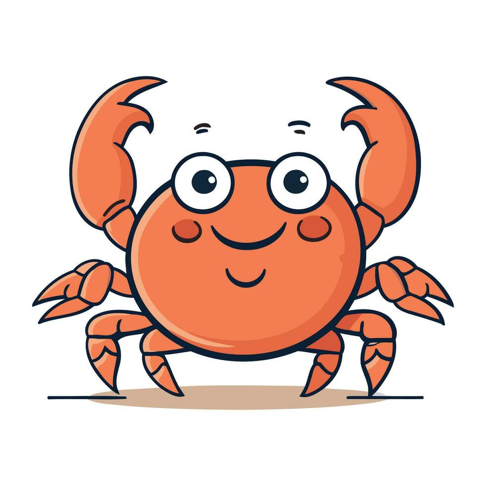 Cute cartoon crab character. Vector illustration isolated on white background.