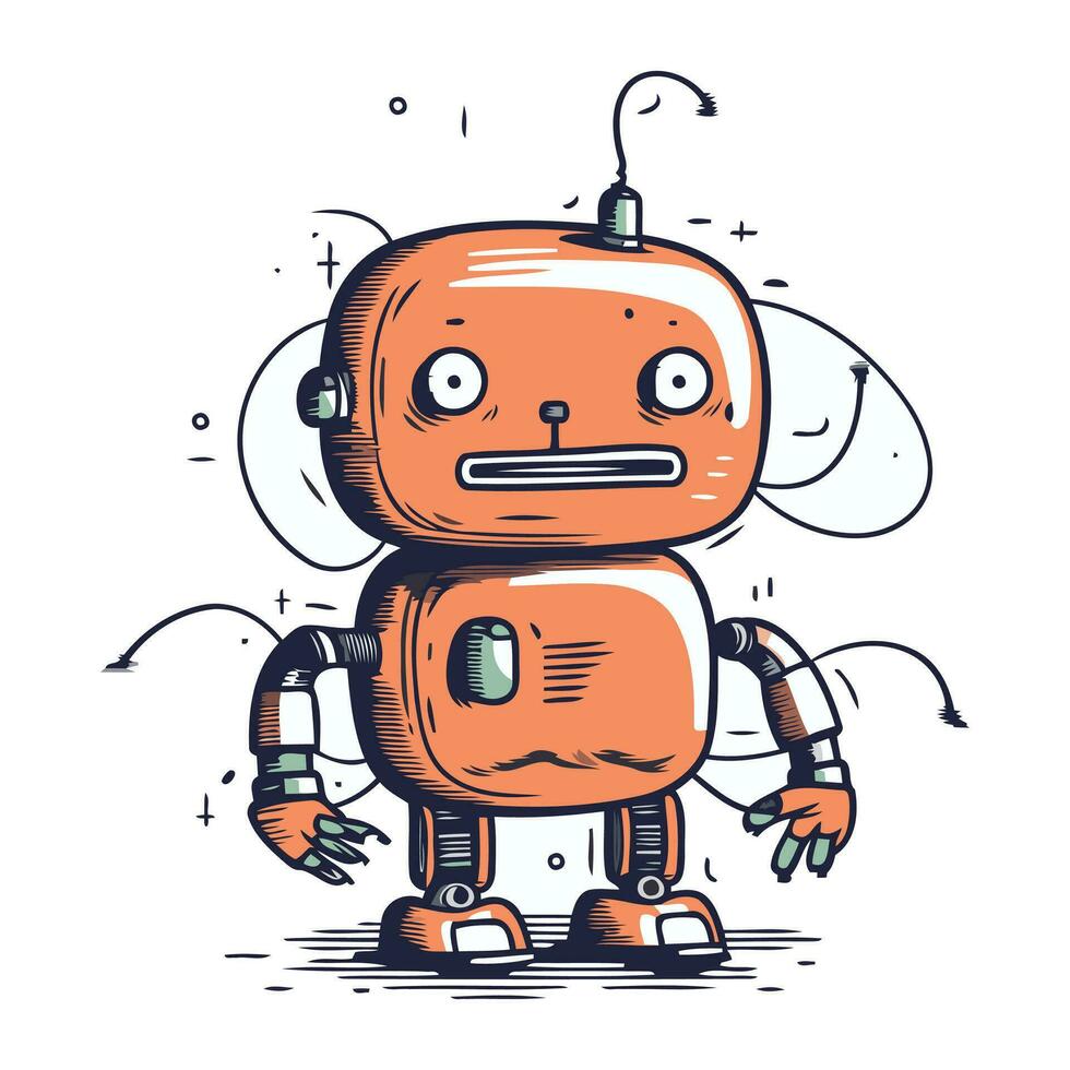 Cute cartoon robot. Vector illustration. Isolated on white background.