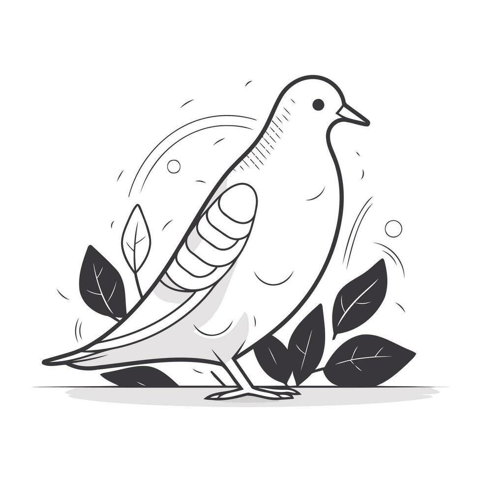 Dove with leaves. Vector illustration in doodle style.