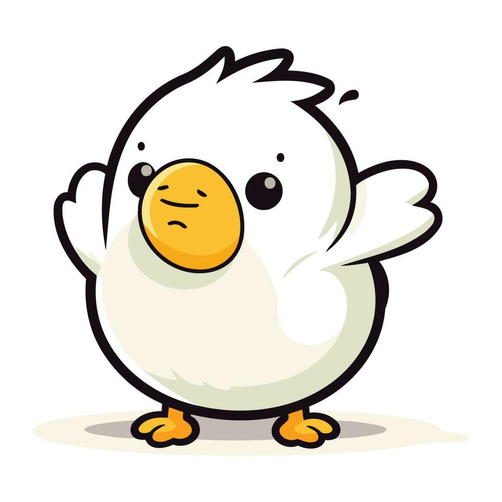 Vector Illustration of Cute White Bird Cartoon Character on White Background