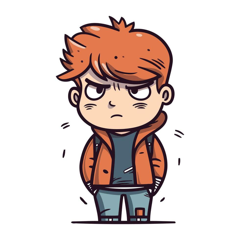 Angry boy. Vector illustration in cartoon style. Isolated on white background.