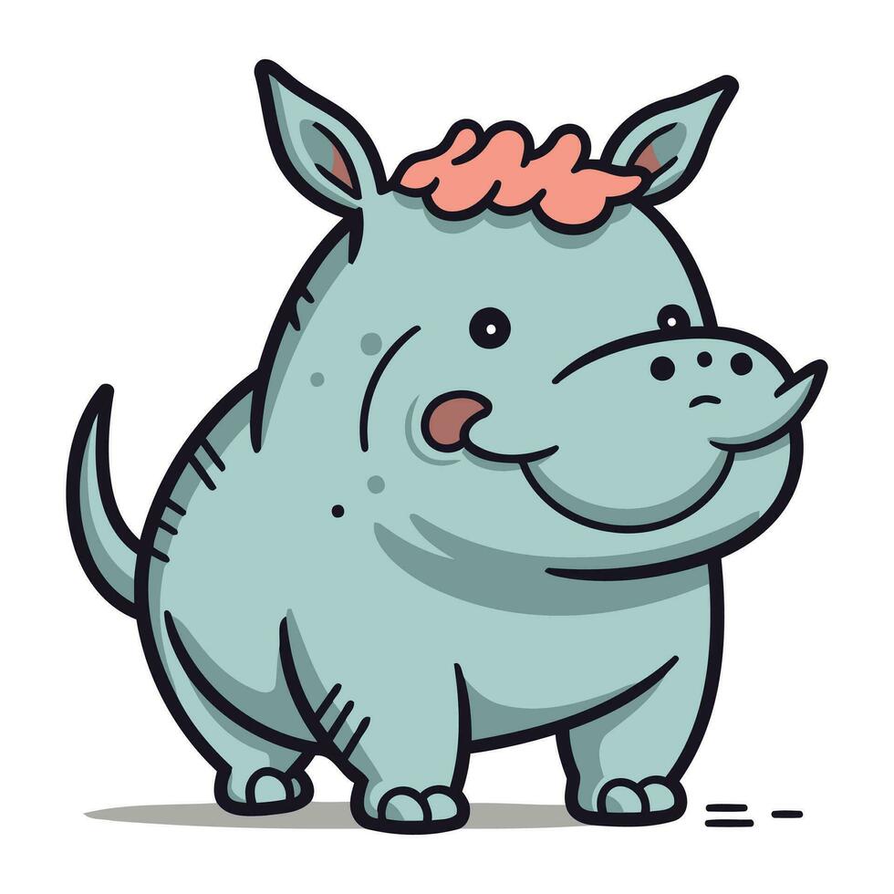 Cute cartoon little rhinoceros. Vector illustration isolated on white background.