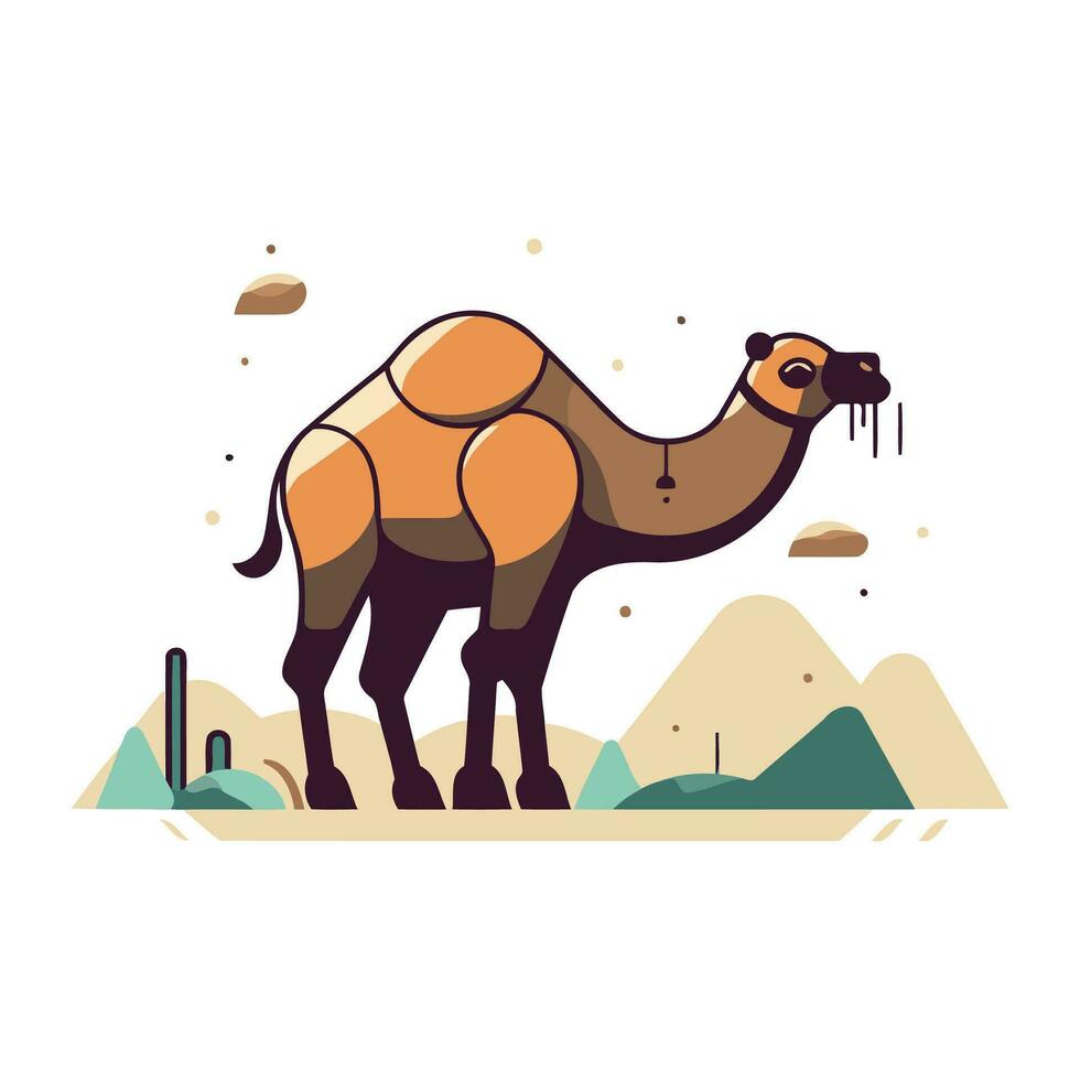 Camel in desert flat vector illustration. Desert animal. camel in flat style.