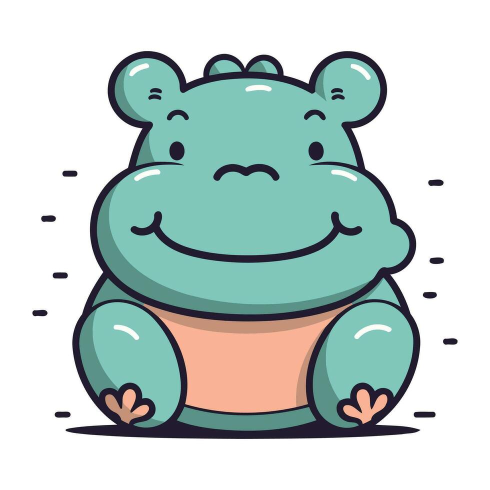 Cute cartoon hippo. Vector illustration isolated on white background.