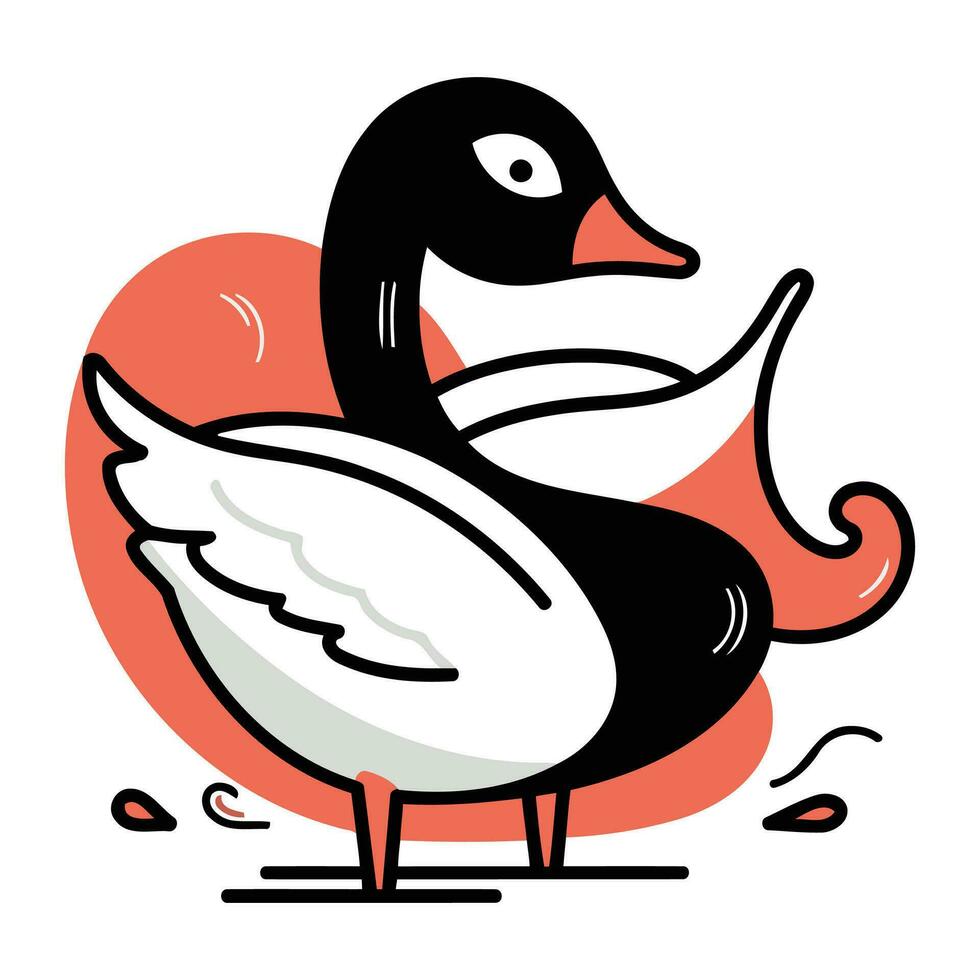 Vector illustration of a black swan on a white background. Flat style.