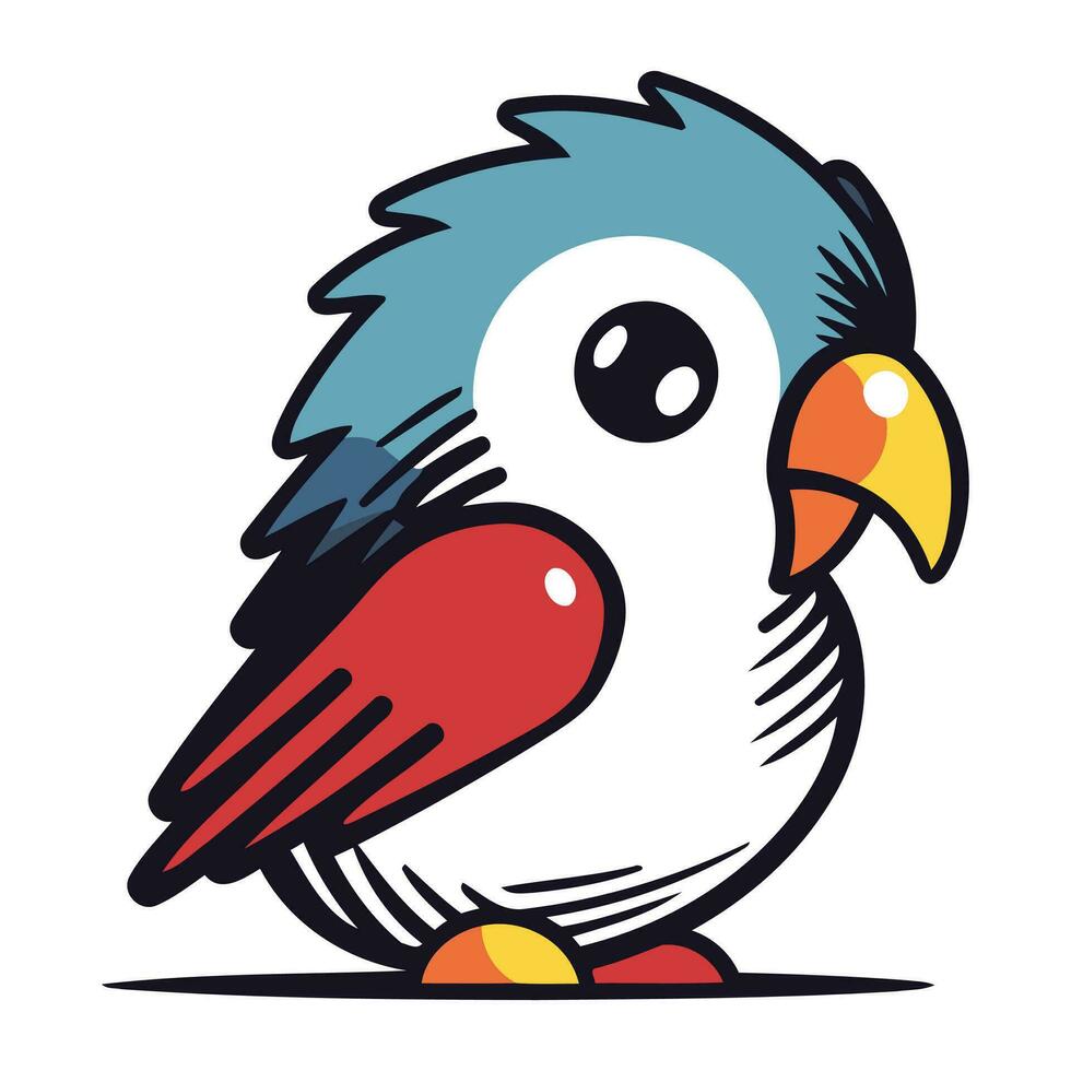 Cute cartoon parrot. Vector illustration isolated on white background.