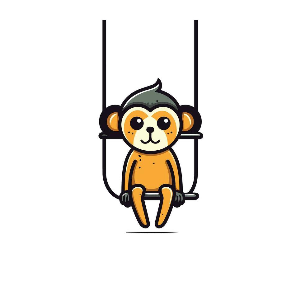 Cute monkey sitting on swing. Vector illustration in cartoon style.