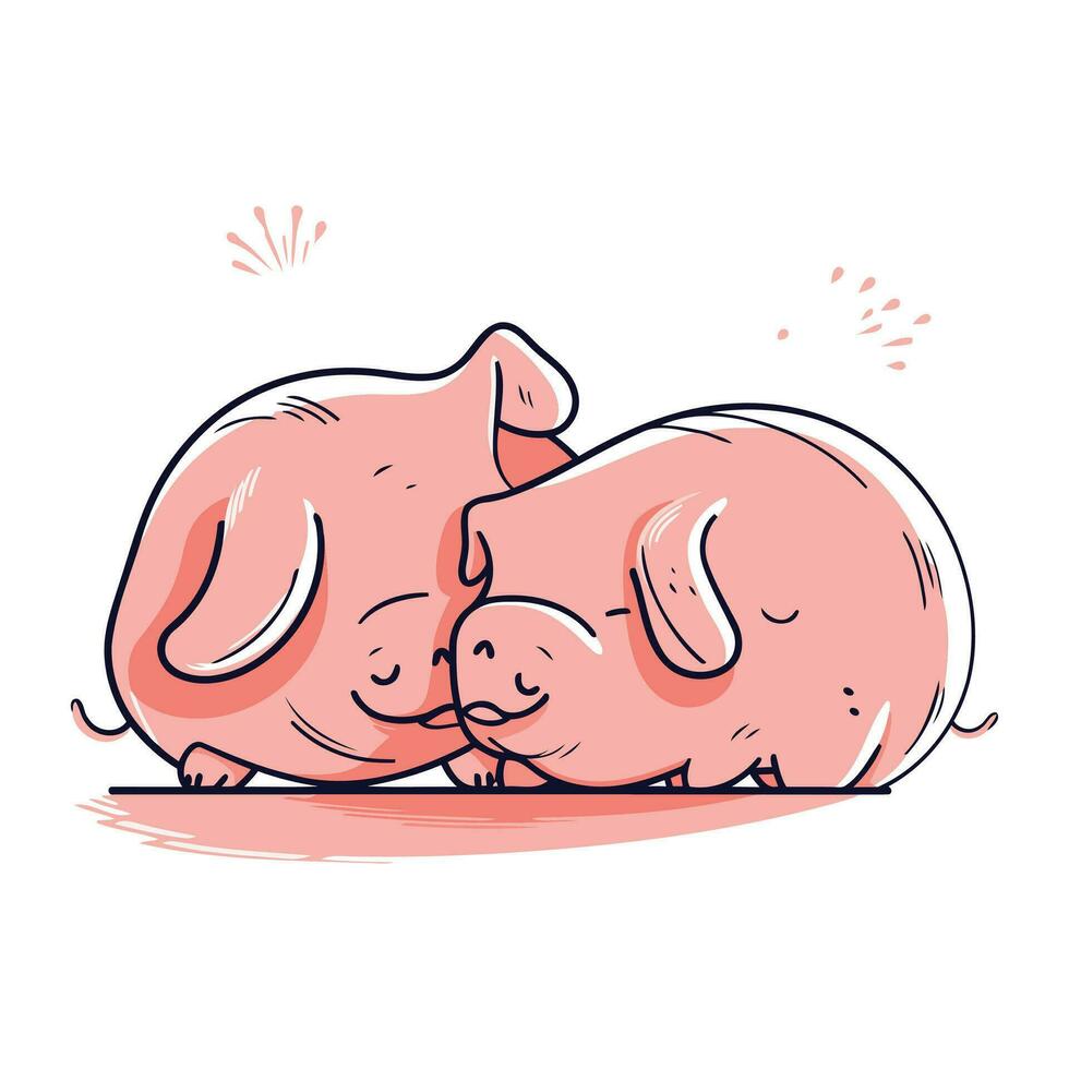 Vector illustration of two cute sleeping pigs. Isolated on white background.