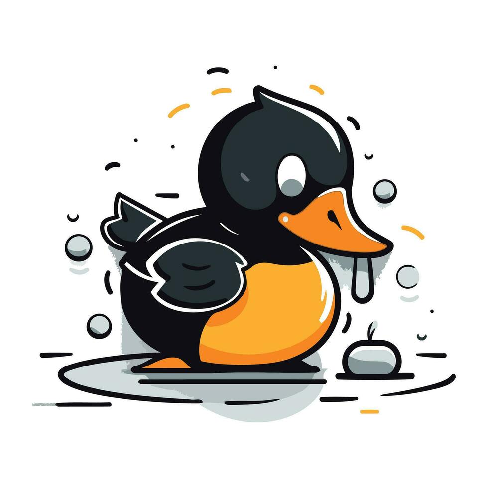 Cute cartoon duck on a white background. Vector illustration in a flat style.