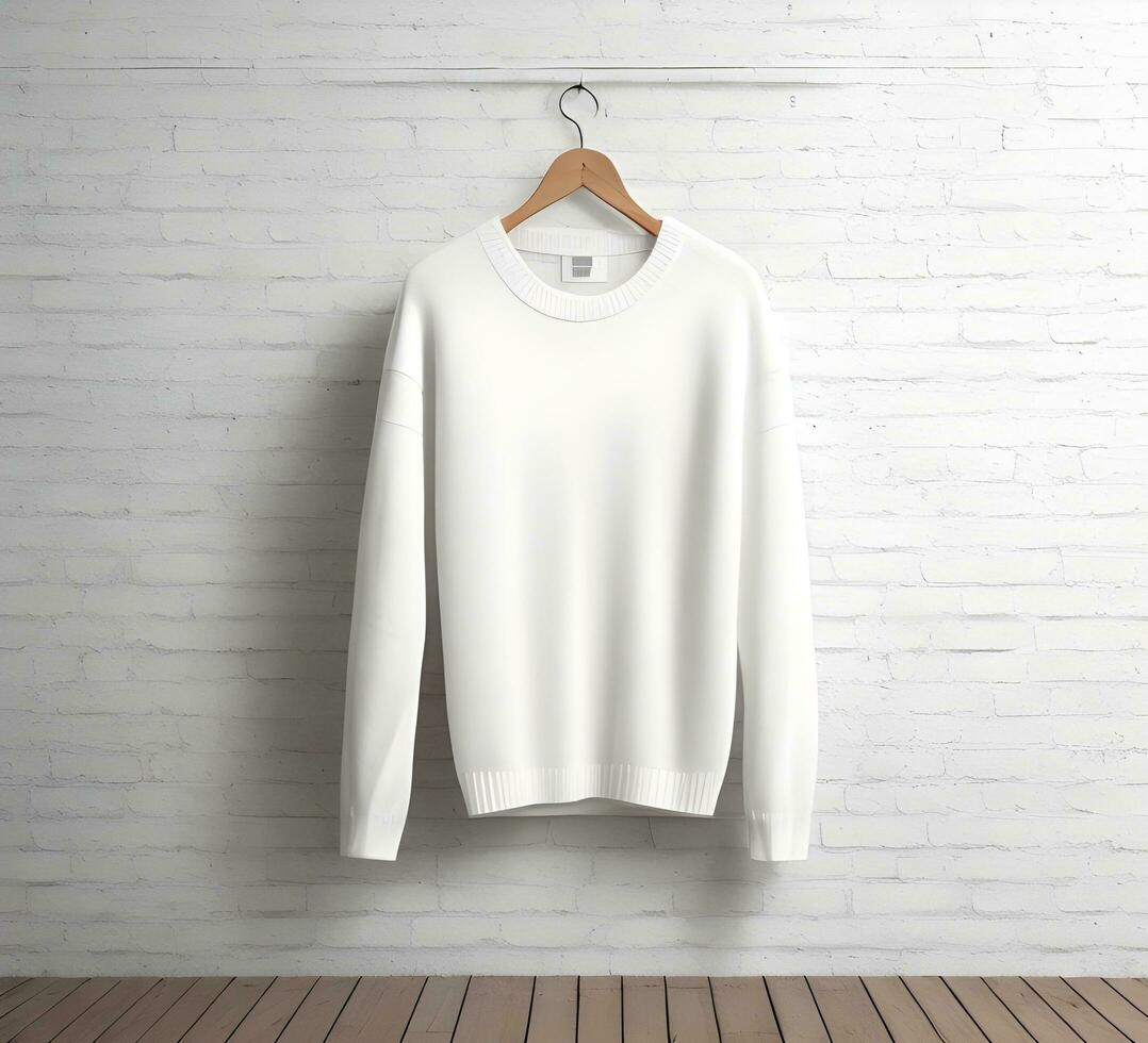 white sweater Mockup With brick Background ai generate photo