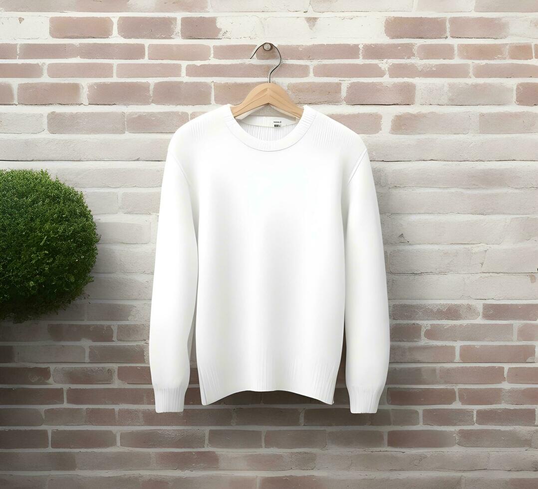 white sweater Mockup With brick Background ai generate photo