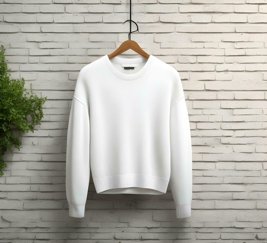 white sweater Mockup With brick Background ai generate photo