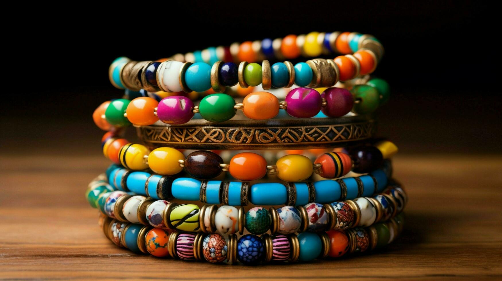 a collection of colorful bracelets with the word maharani photo