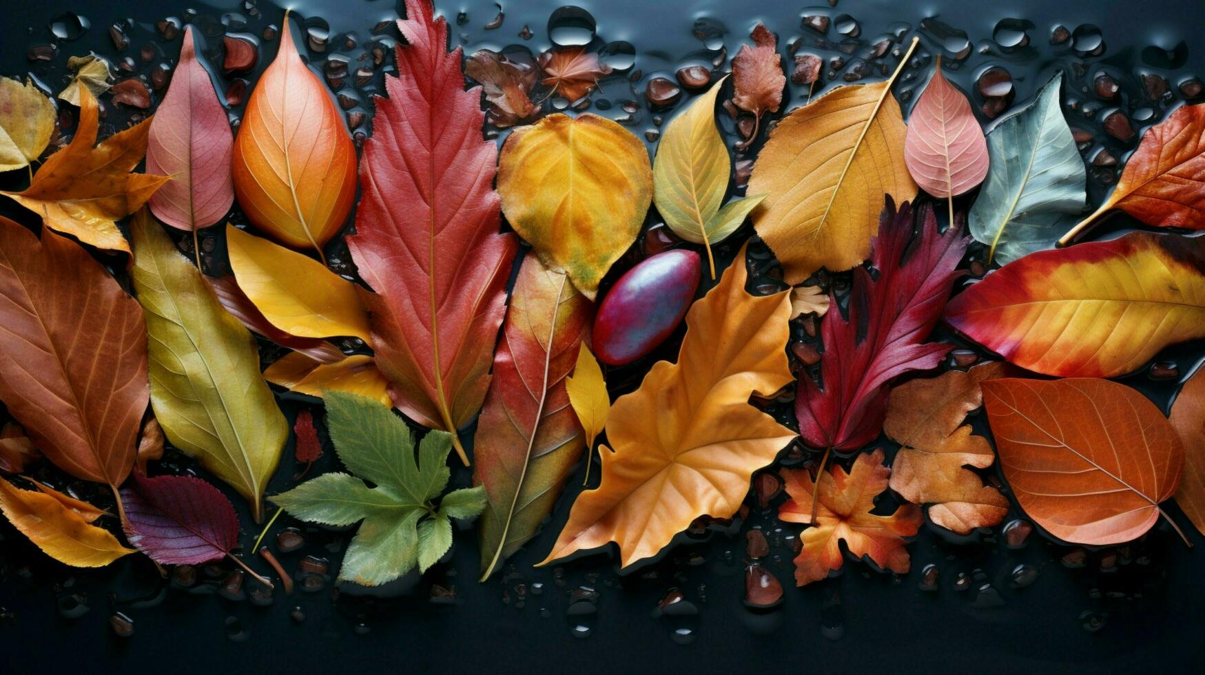 a colorful display of leaves with the word photo