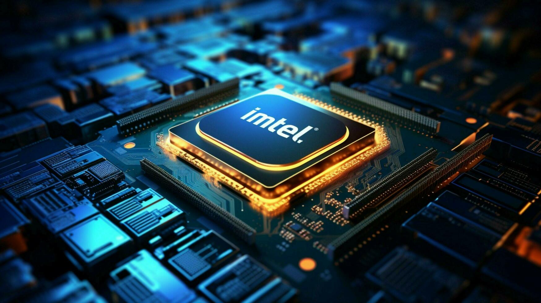 a computer chip on a dark background with the word intel photo