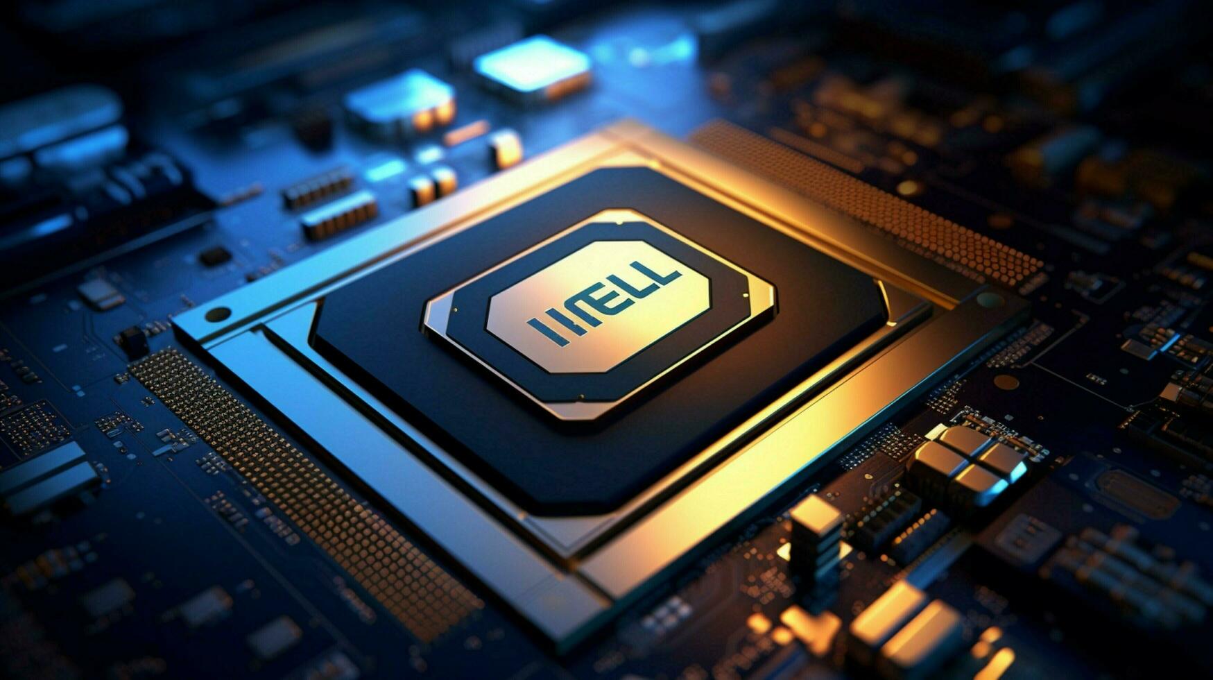 a computer chip on a dark background with the word intel photo