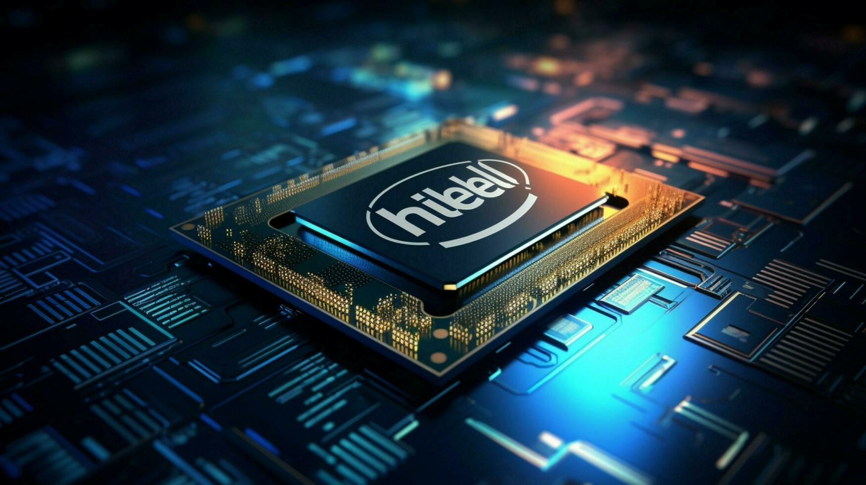 a computer chip on a dark background with the word intel photo
