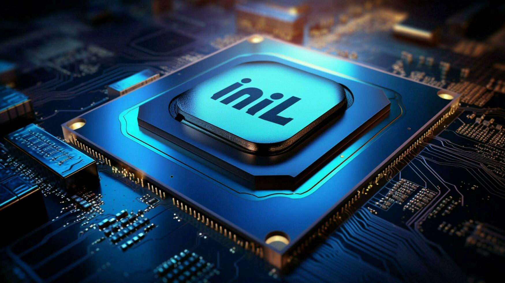 a computer chip on a dark background with the word intel photo