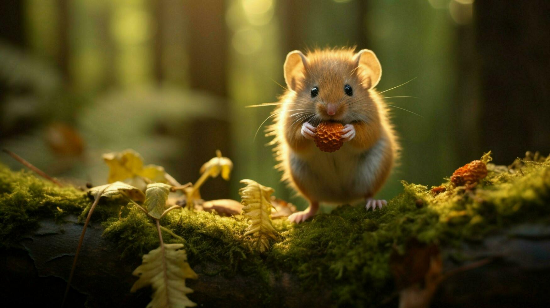 a cute small rodent eating in the forest looking fluffy photo