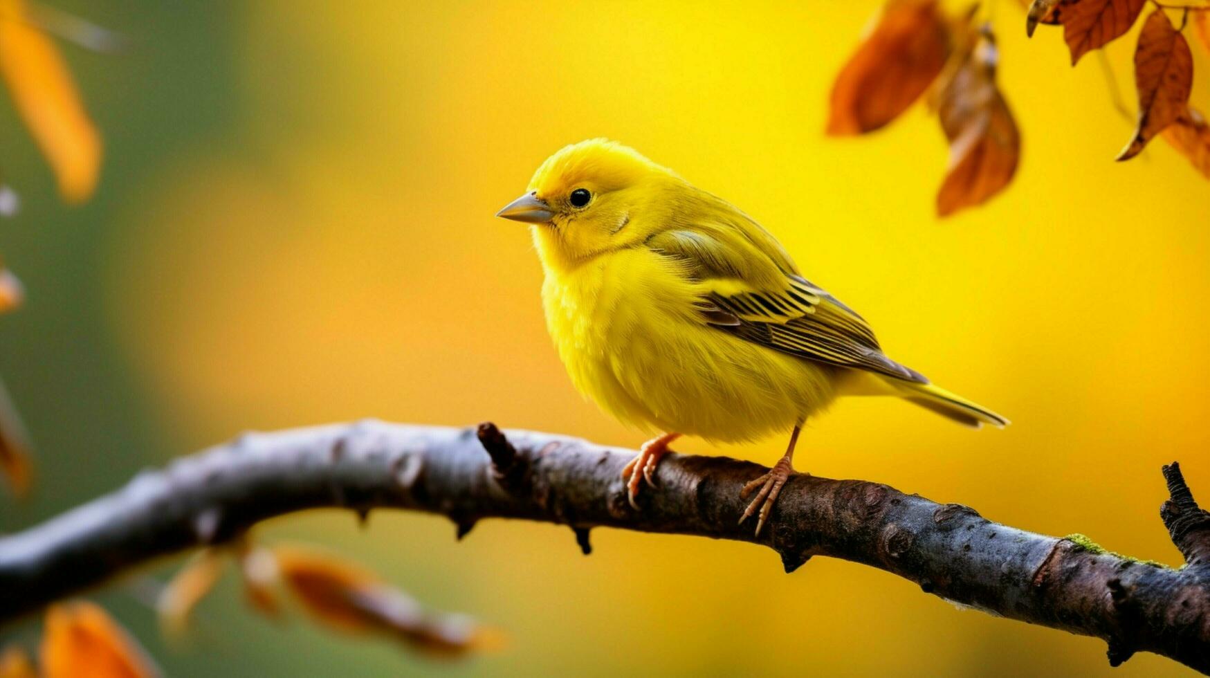 a cute yellow bird perching on a branch in nature photo