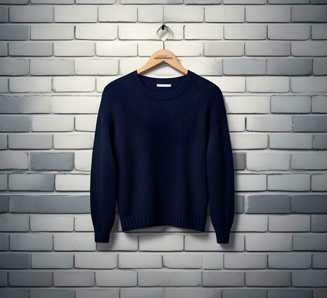 Hanging black sweater Mockup With brick Background ai generate photo