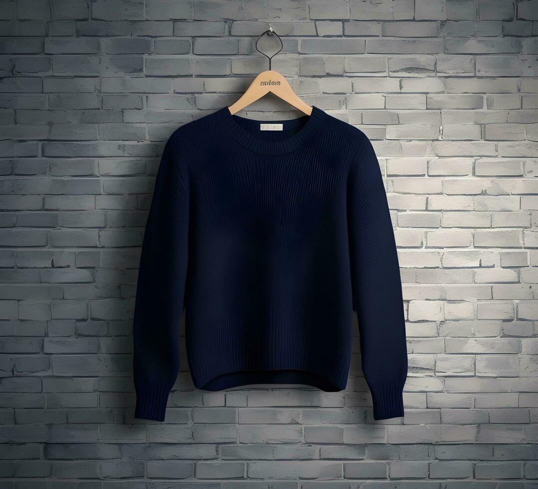 Hanging black sweater Mockup With brick Background ai generate photo