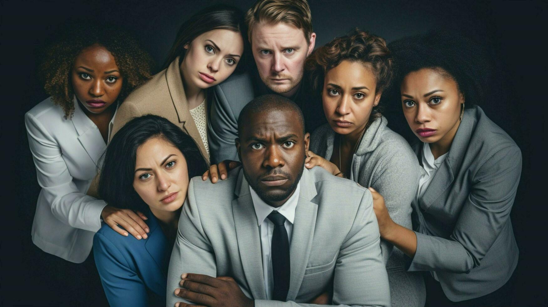 a diverse group of professionals working together facing photo
