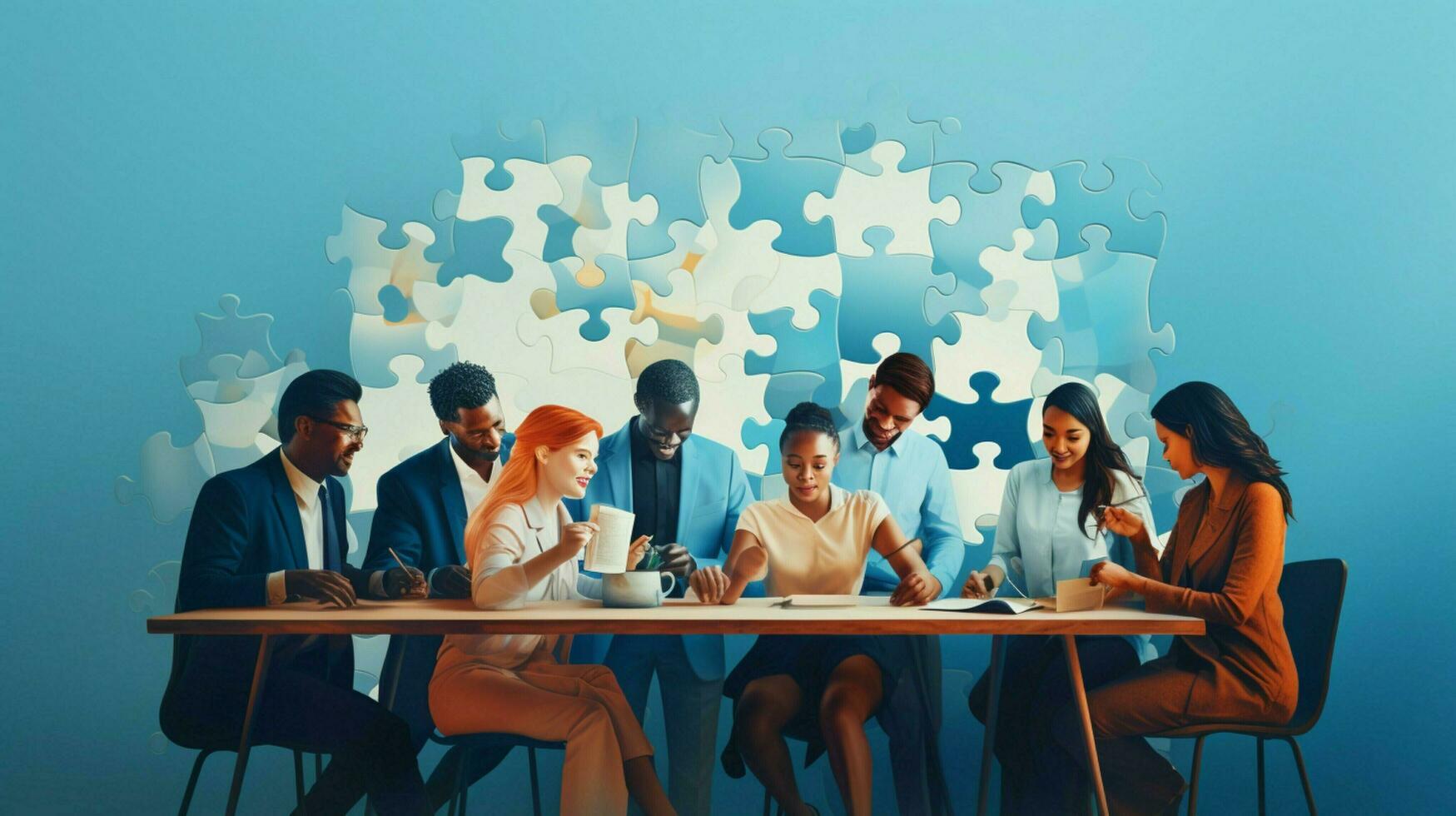 a diverse group of professionals working together facing photo