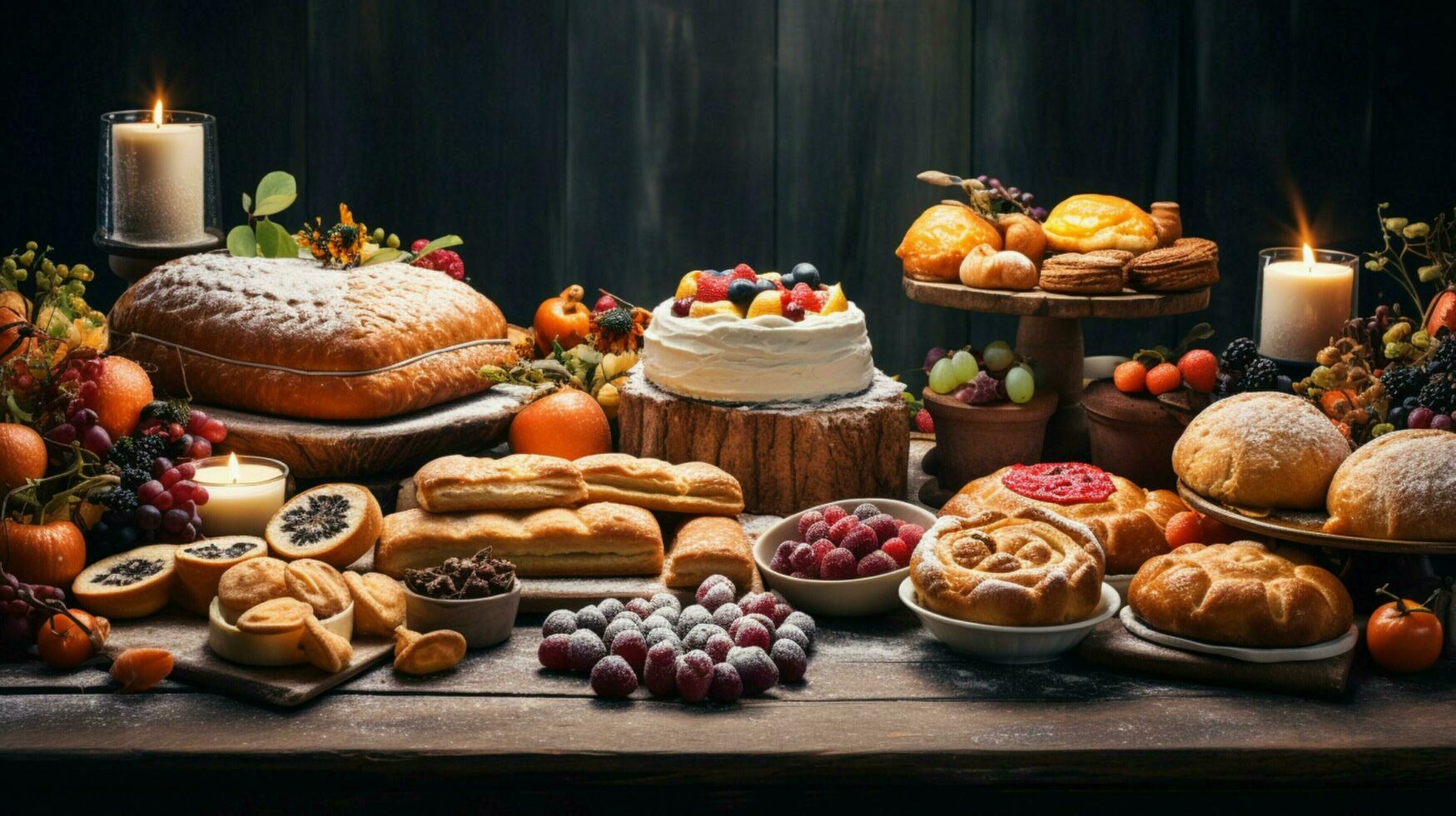 a festive table of baked goods in various shapes and color photo