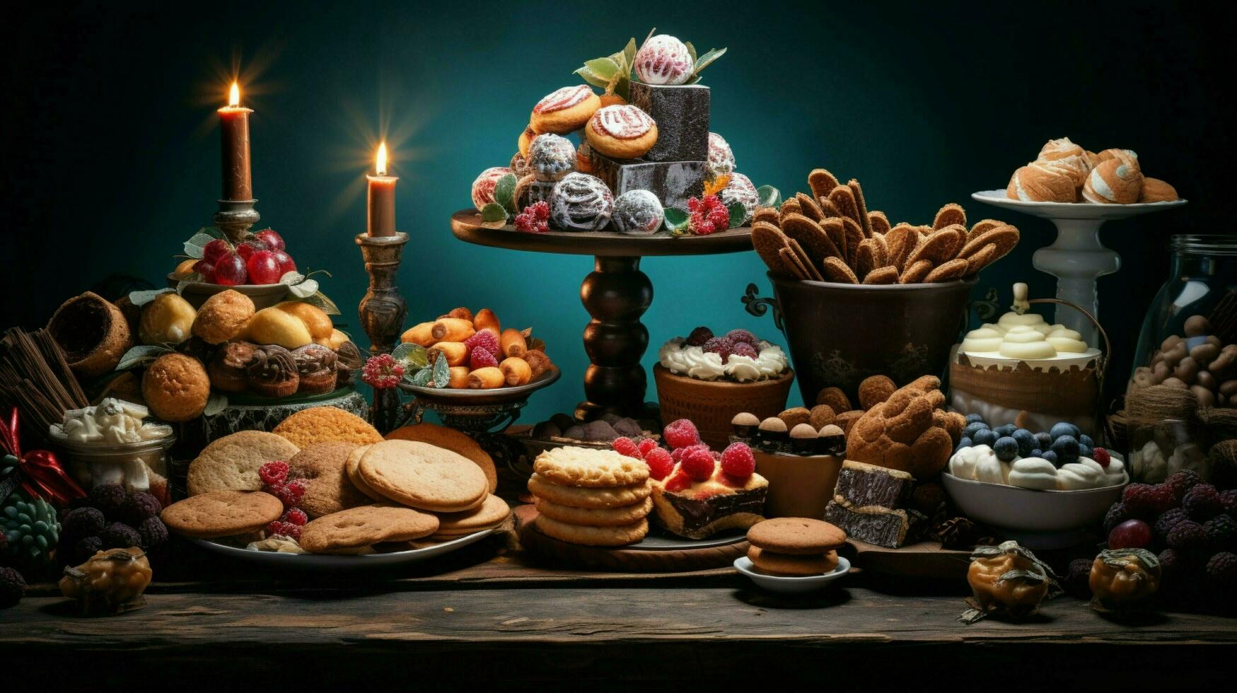 a festive table of baked goods in various shapes and color photo