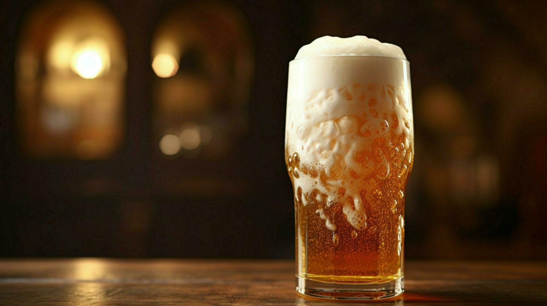 a frothy beer in a drinking glass photo