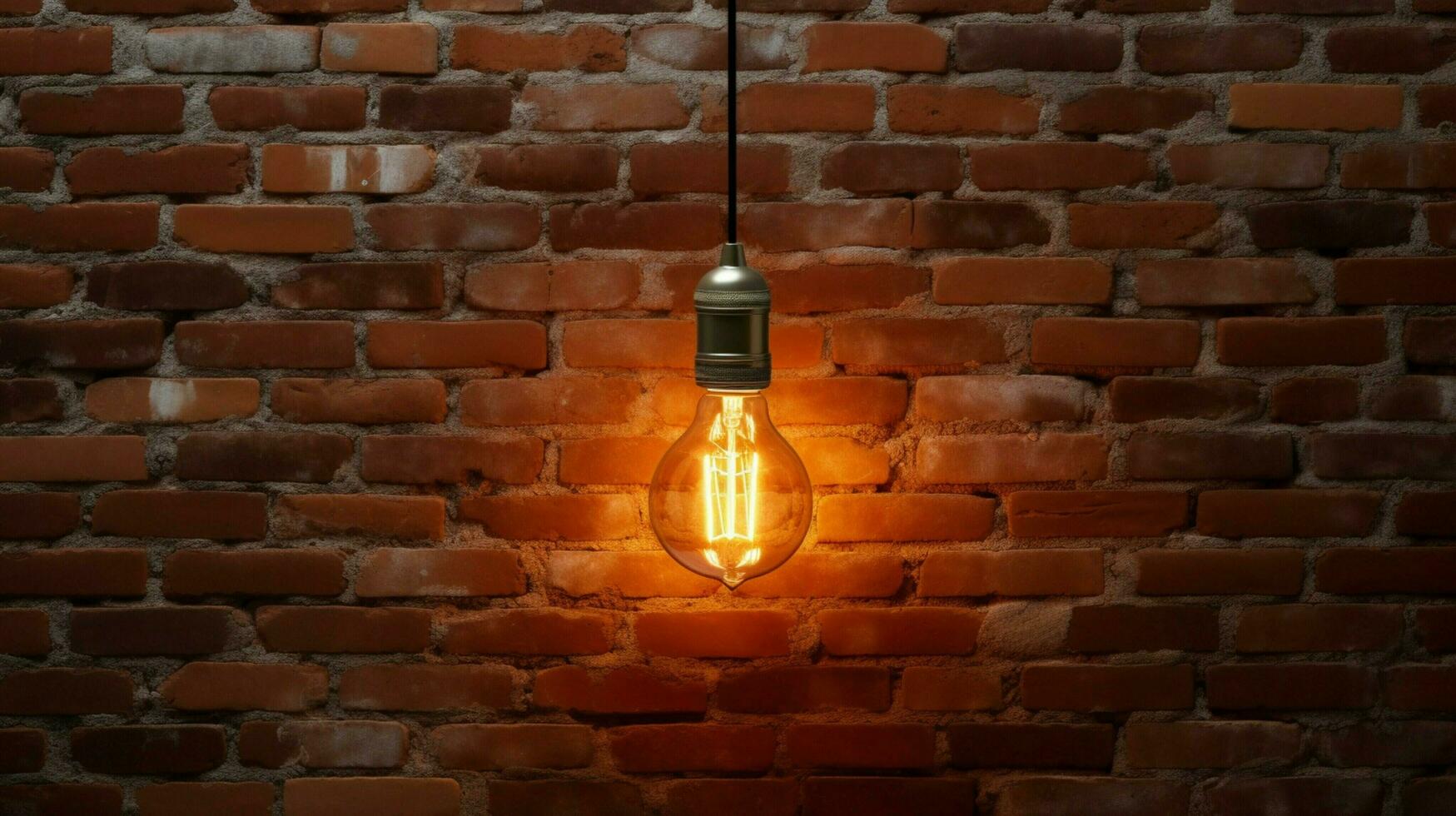 a glowing electric lamp illuminates a modern brick wall photo