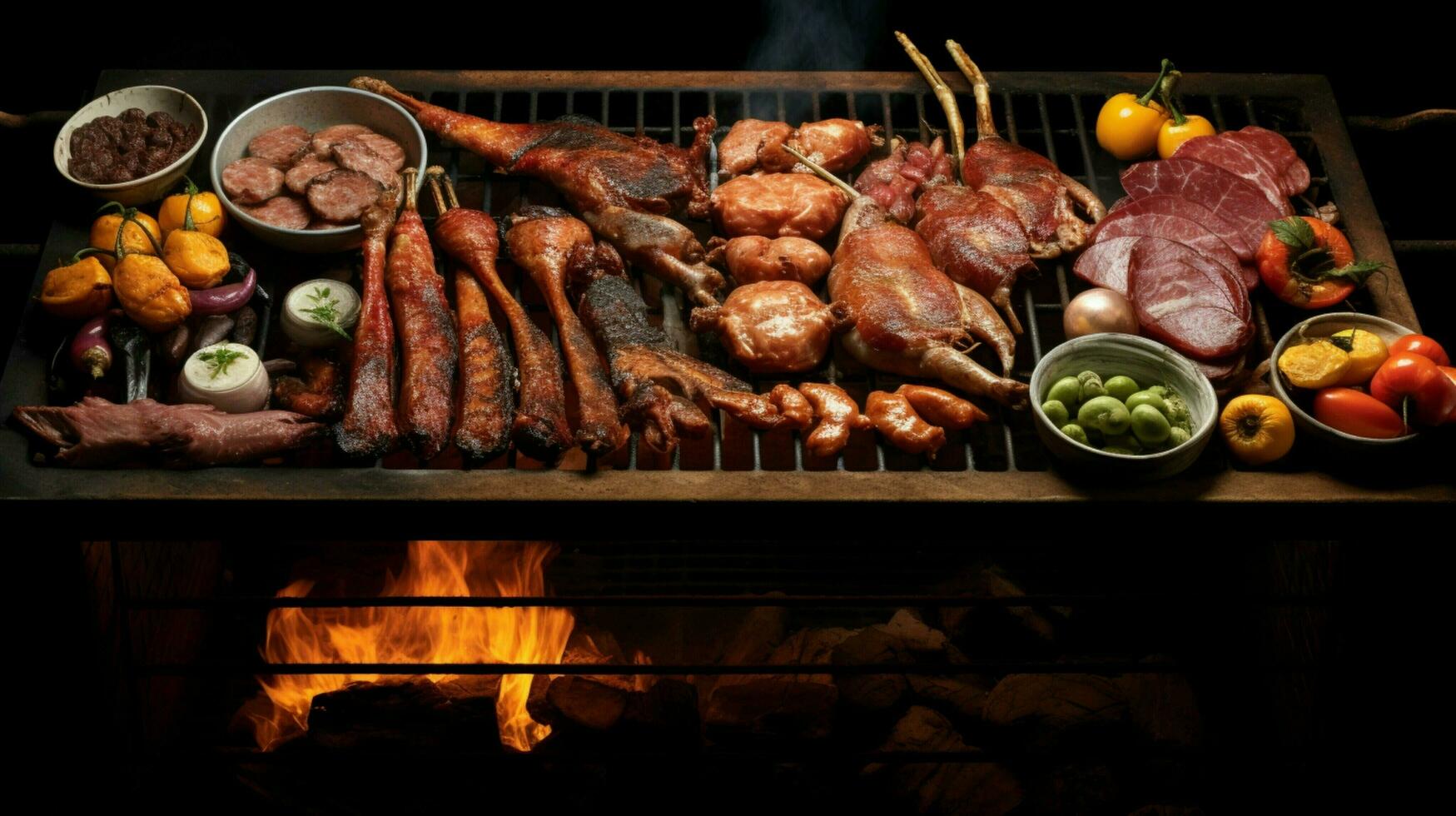 a grill with a variety of meats on it photo