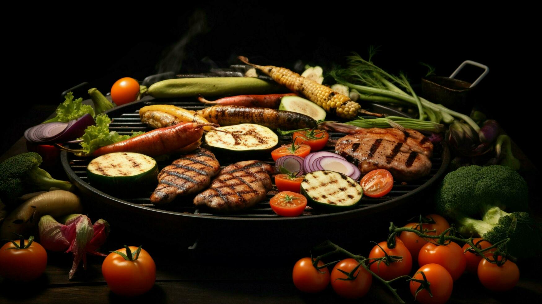 a grill with a variety of vegetables on it photo