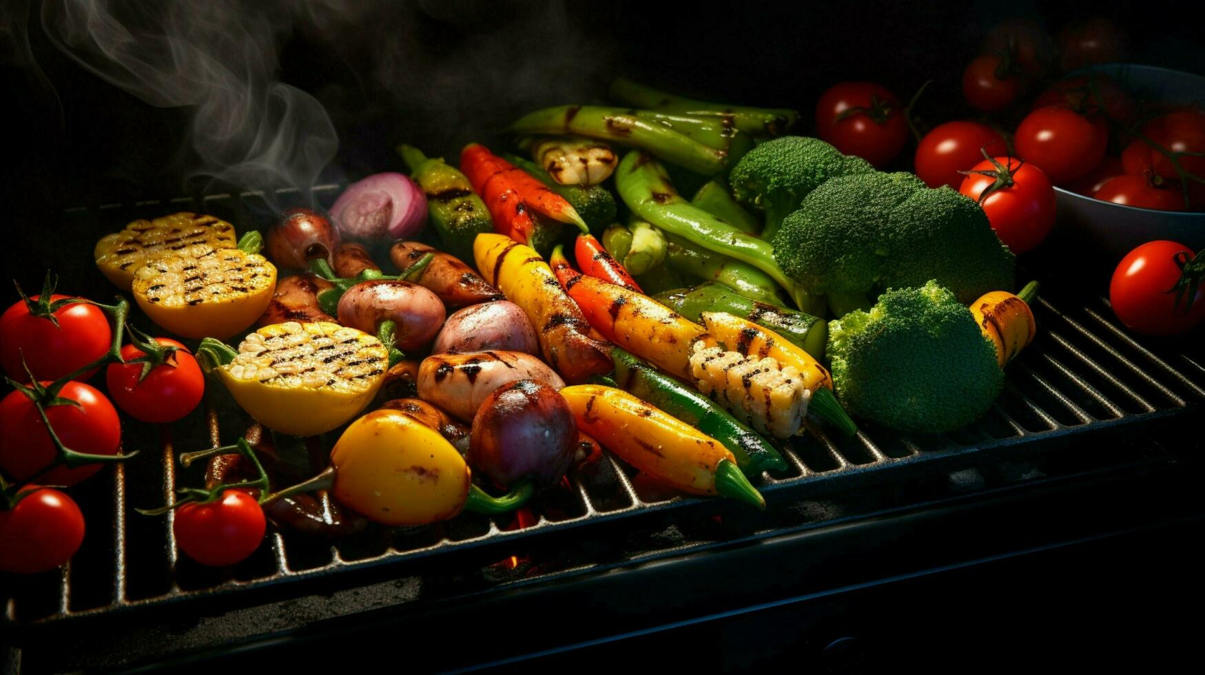 a grill with a variety of vegetables on it photo