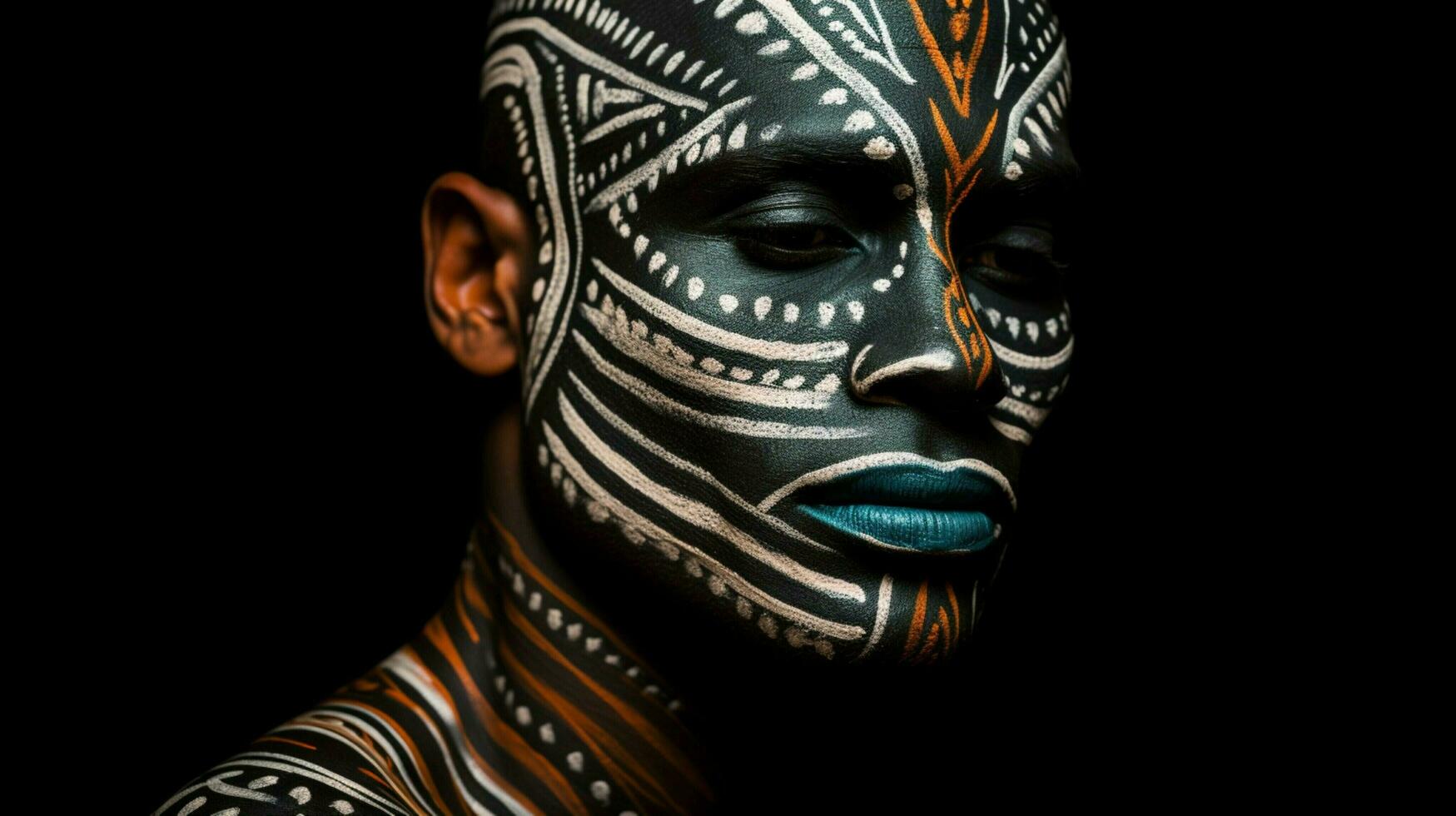 a man with a painted face and a black background photo