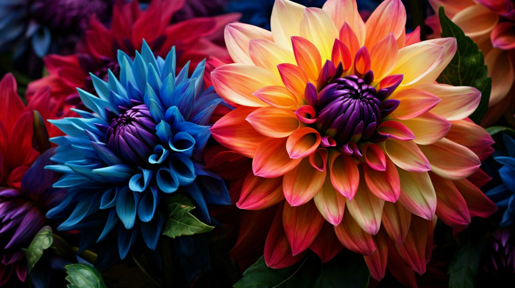 un multi de colores dalia belleza en naturaleza variación foto