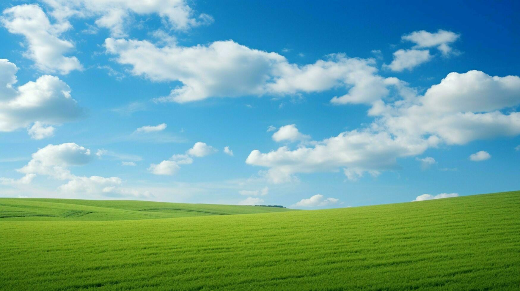 a of a field with clouds and a blue sky photo