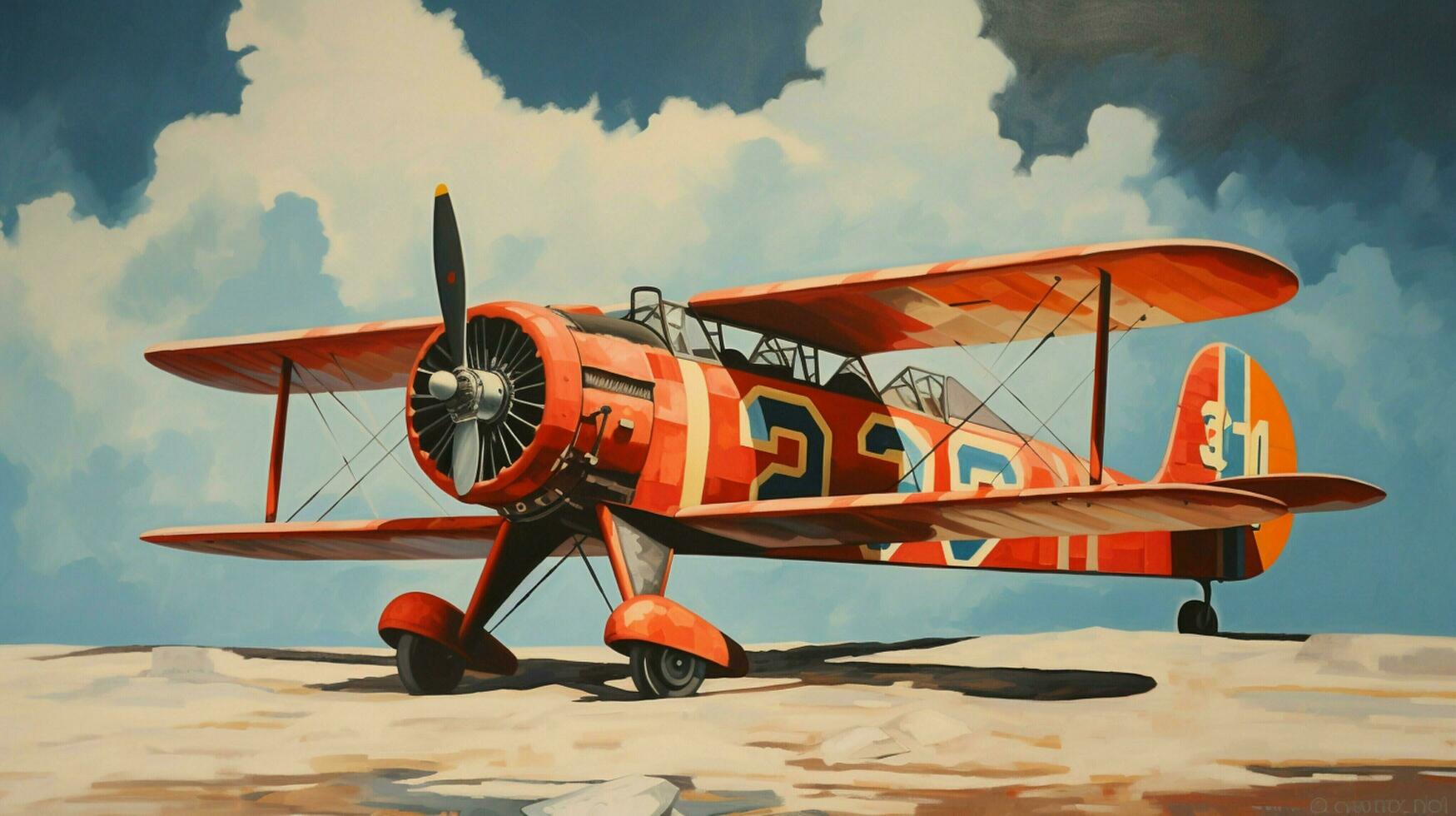 a painting of a plane with the number 2 on it photo