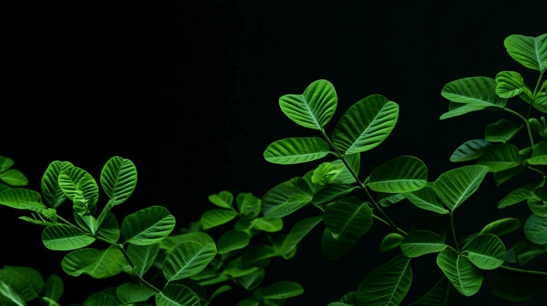 a plant with green leaves and a black background photo