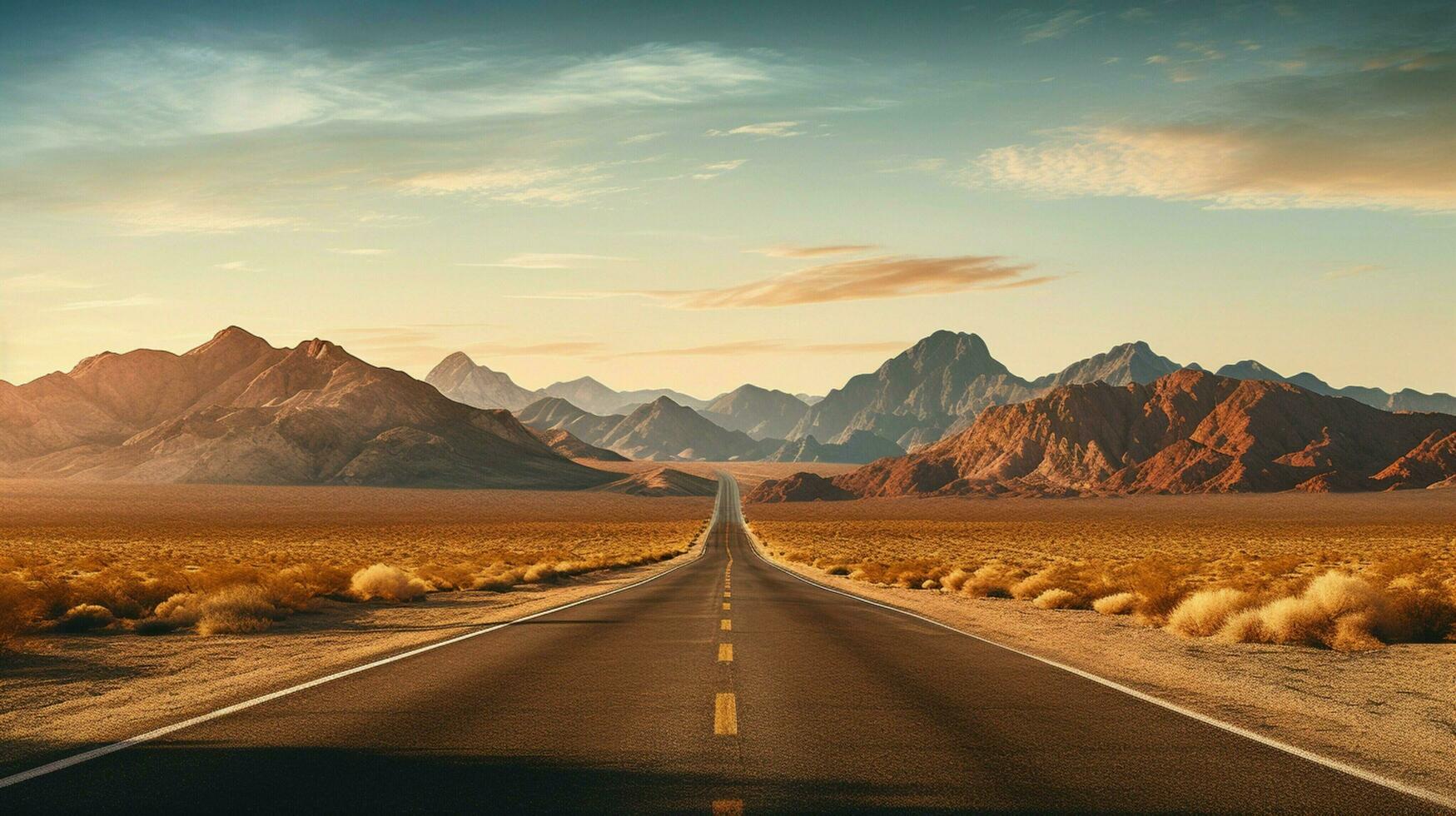 a road in the desert with mountains in the background photo