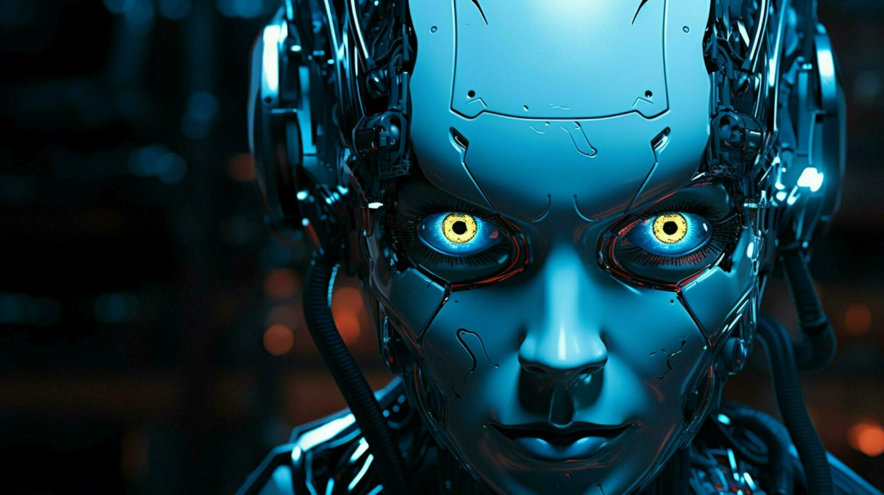 a robot with blue eyes and a glowing head photo