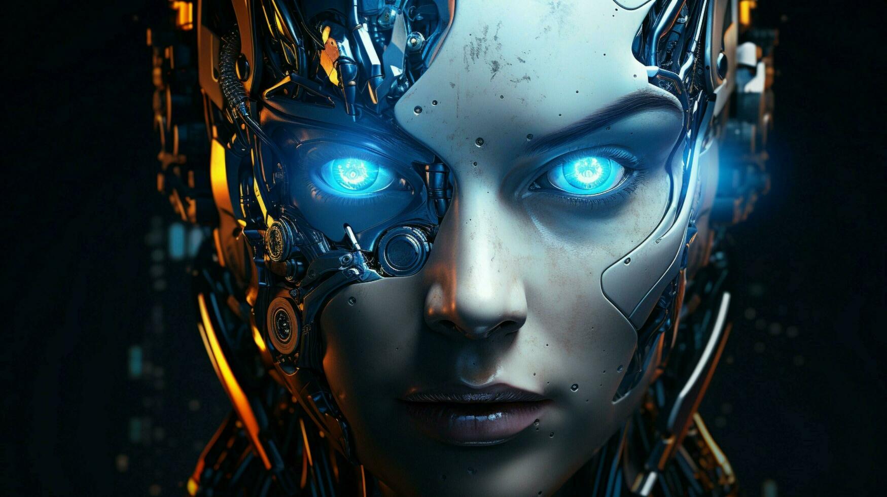 a robot with blue eyes and a glowing head photo