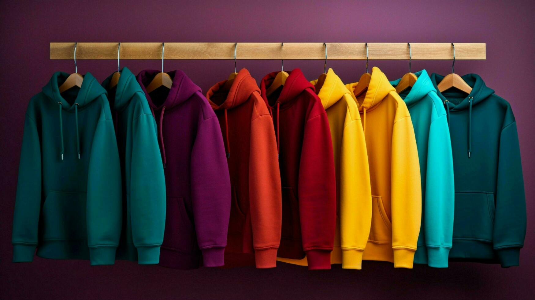 a row of colorful hoodies with different colors photo