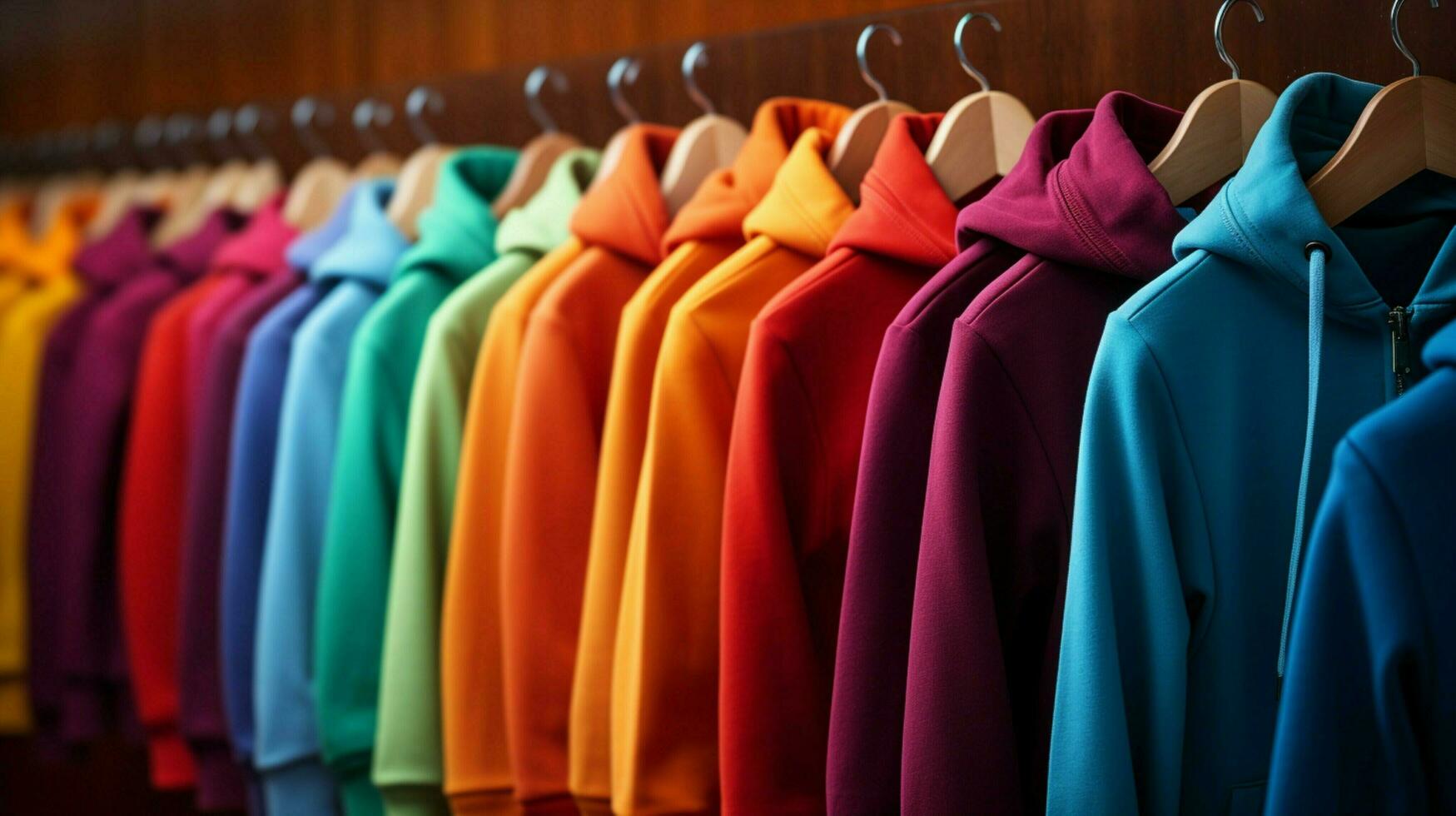 a row of colorful hoodies with different colors photo