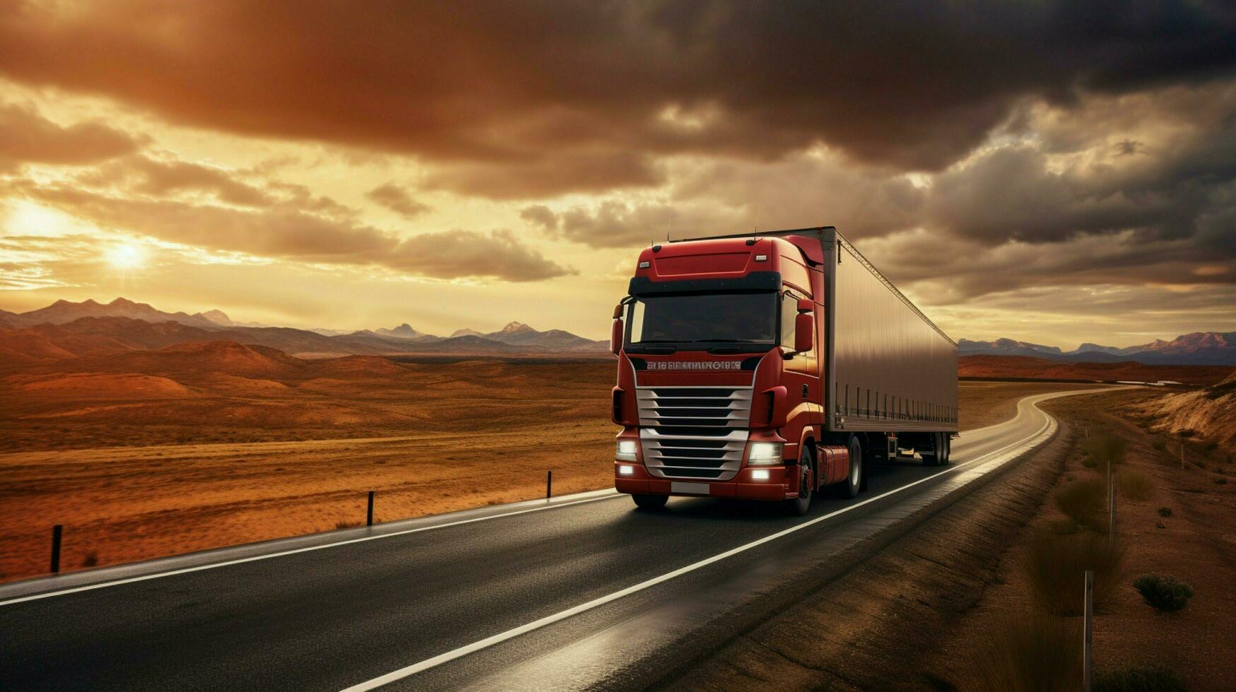 a semi truck carrying cargo on a highway photo