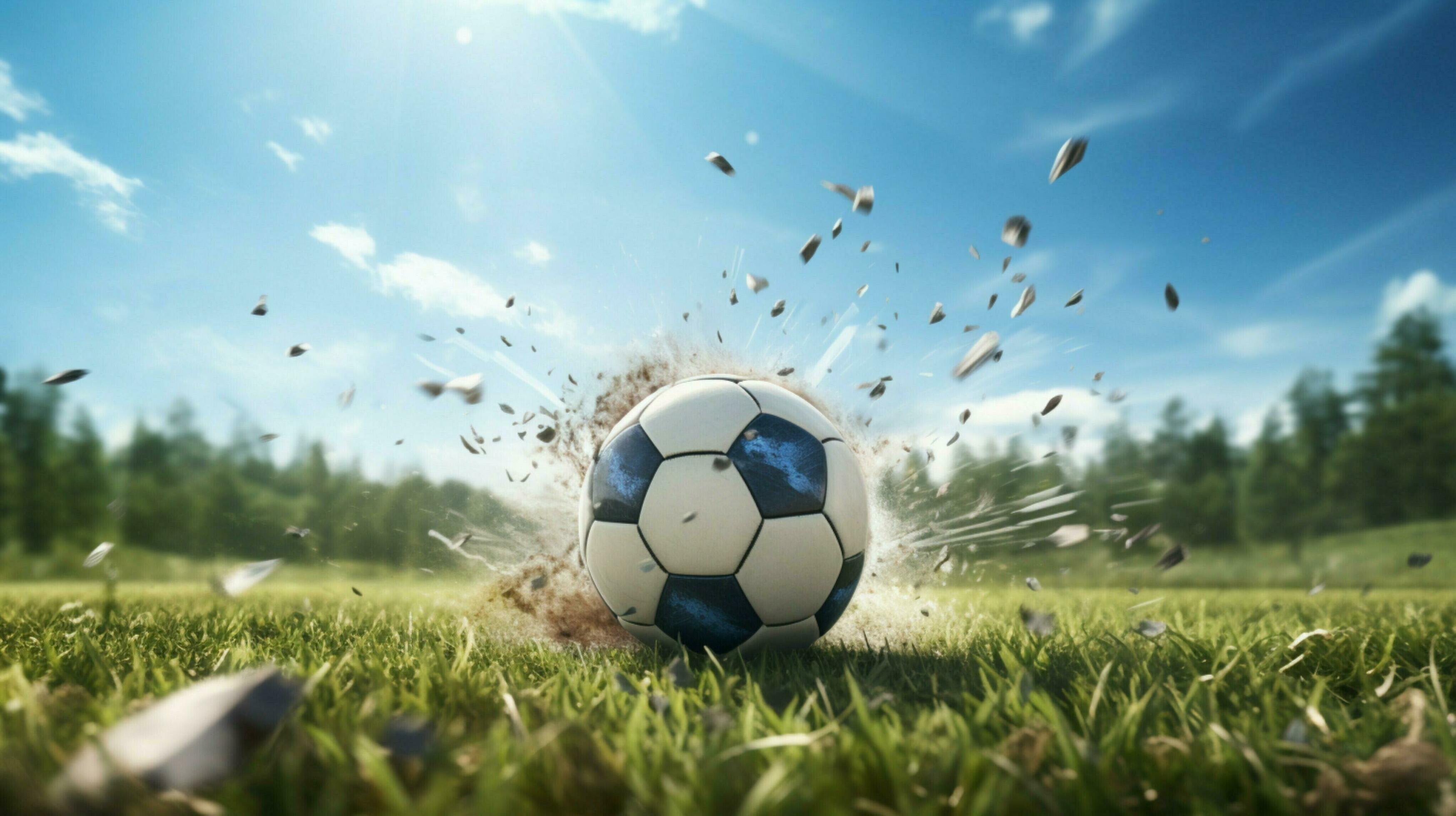 a soccer ball kicked in the bright daylight 32933437 Stock Photo at