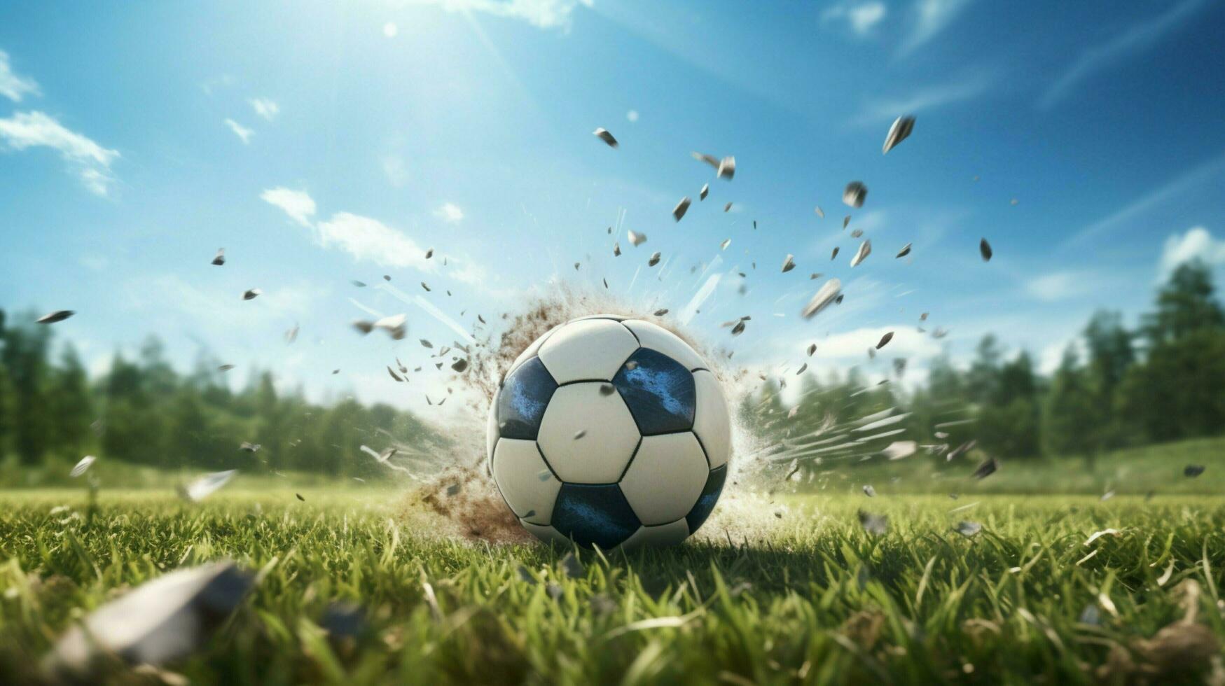 un fútbol pelota golpeado en el brillante luz foto